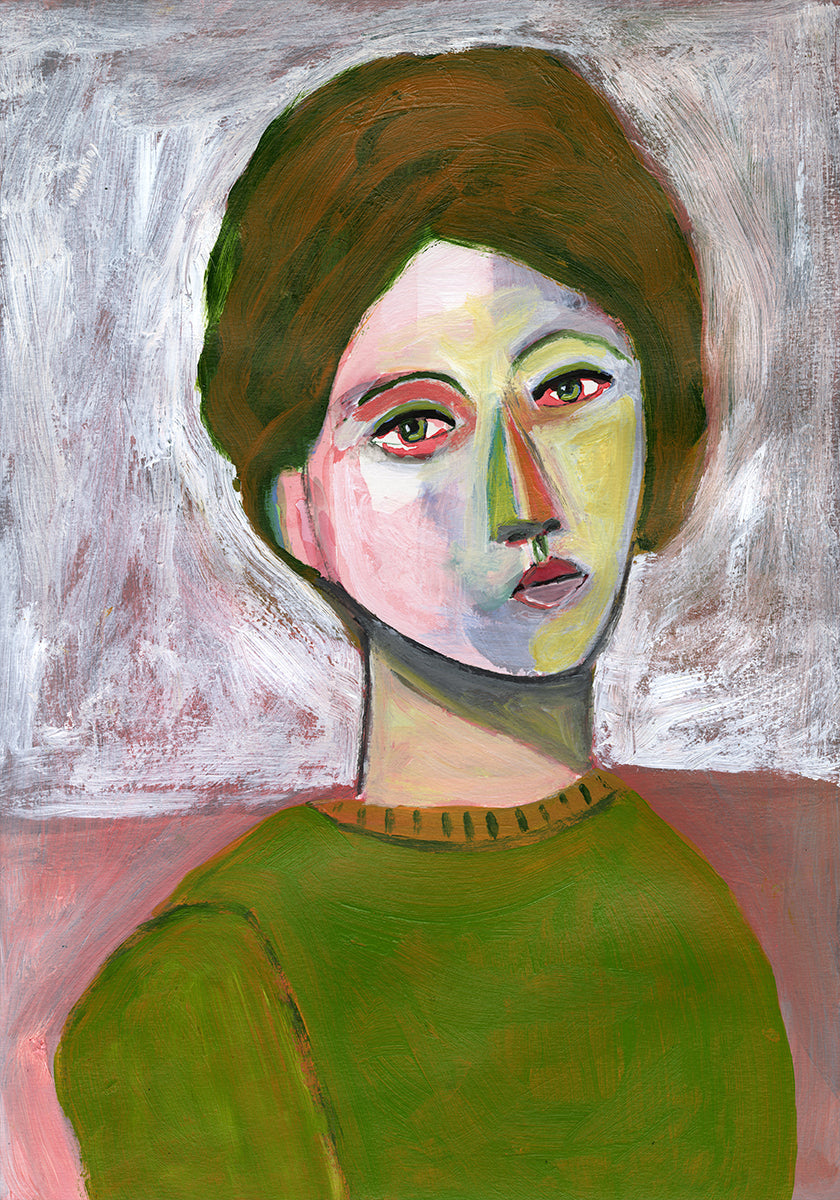 A mulher de suéter verde