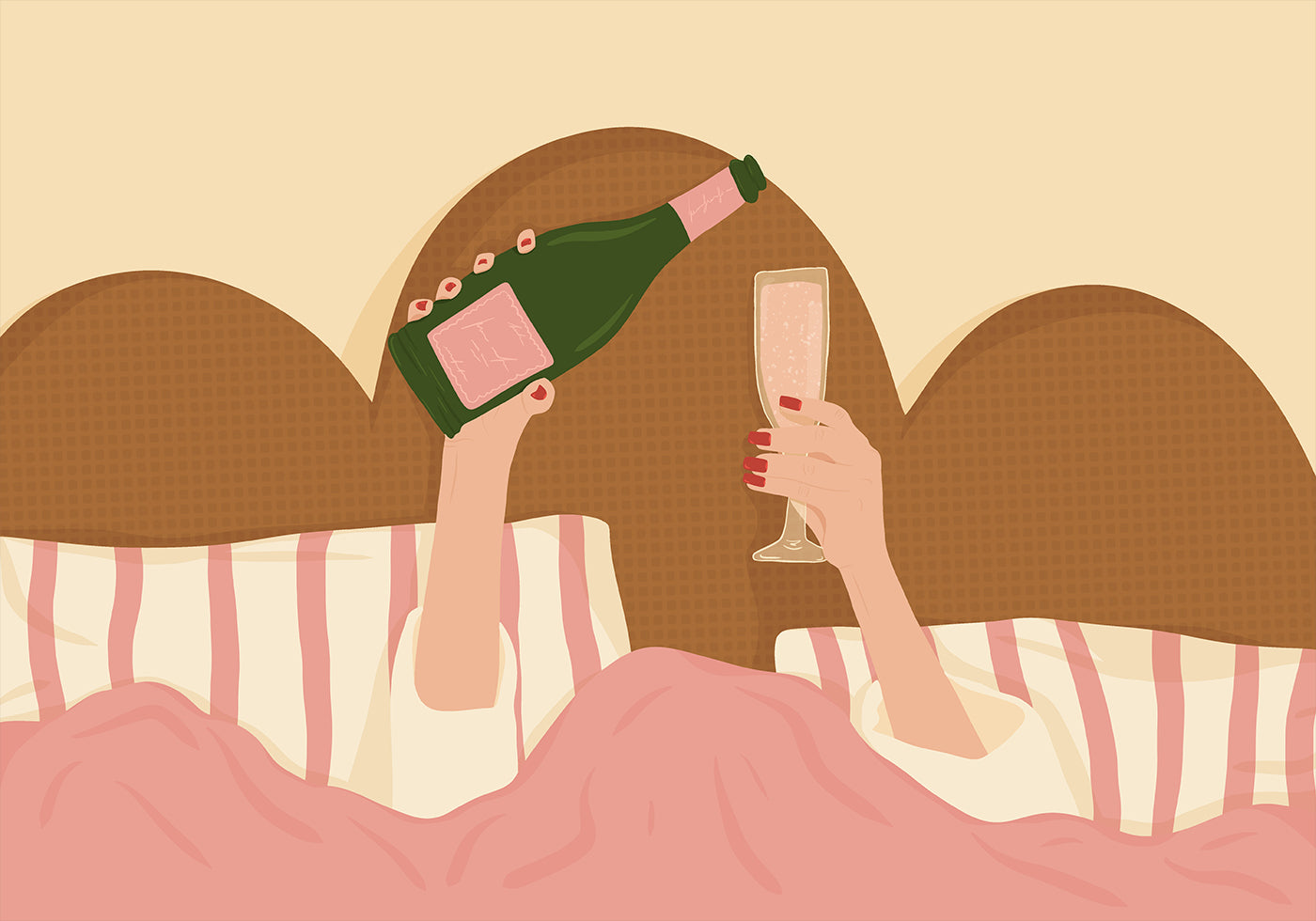 Pôster Champanhe na ilustração da cama