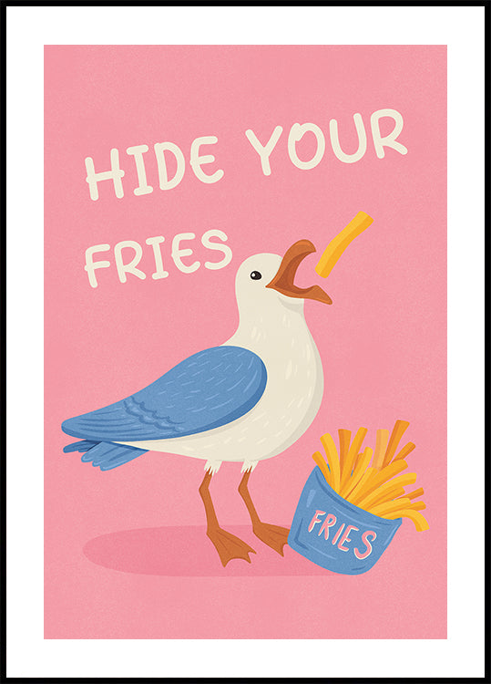 Poster Gaivota com ilustração humorística de batatas fritas