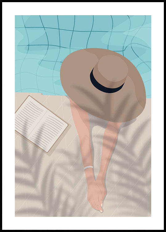 Poster Aproveite o momento 2, verão à beira da piscina com livro e chapéu