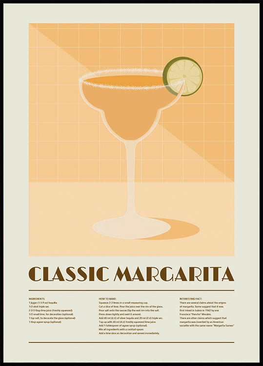 Poster Cocktail Clássico de Margarita, Arte de Receita