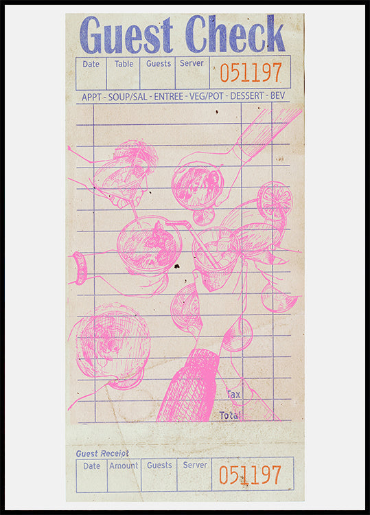 Pôster Cheers Guest Check Pink