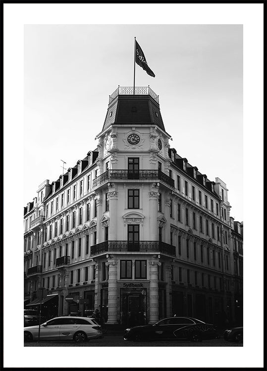 Póster Edifício histórico de Copenhaga preto e branco