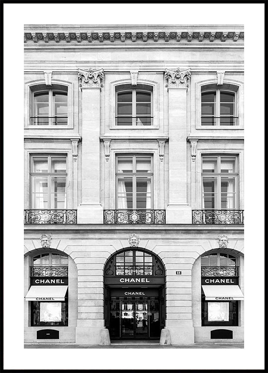 Pôster Chanel Paris Boutique preto e branco