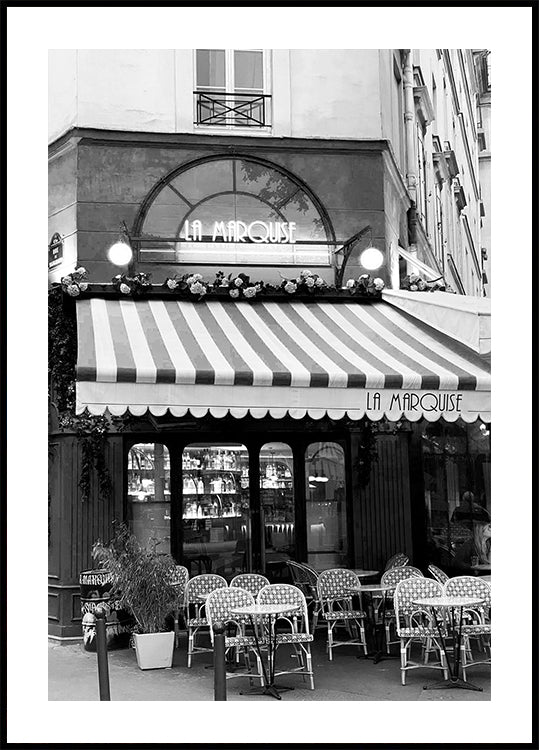Póster Paris café La Marquise Preto e Branco
