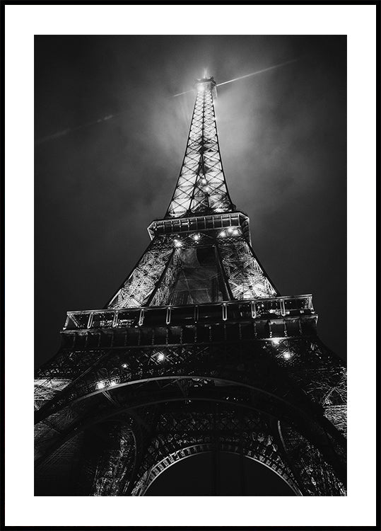 Pôster Torre Eiffel Paris Noite Preto e Branco