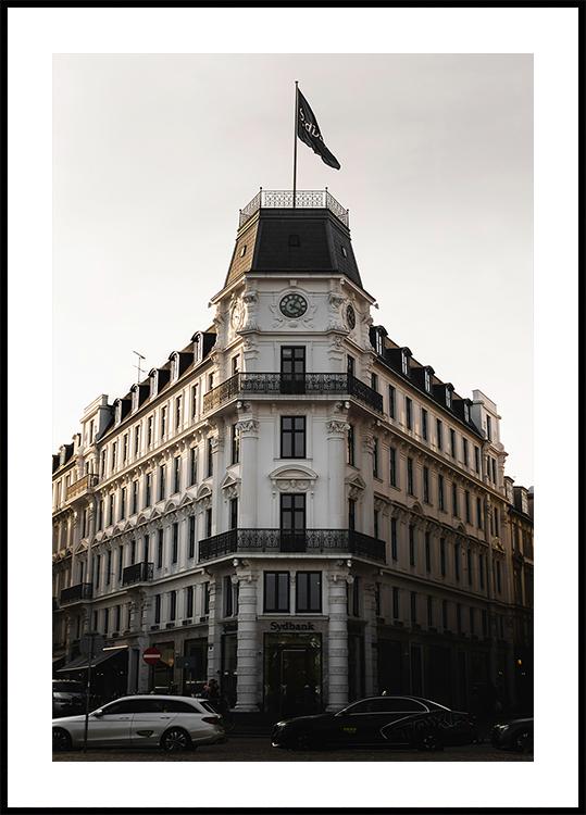 Pôster da noite do edifício histórico de Copenhague