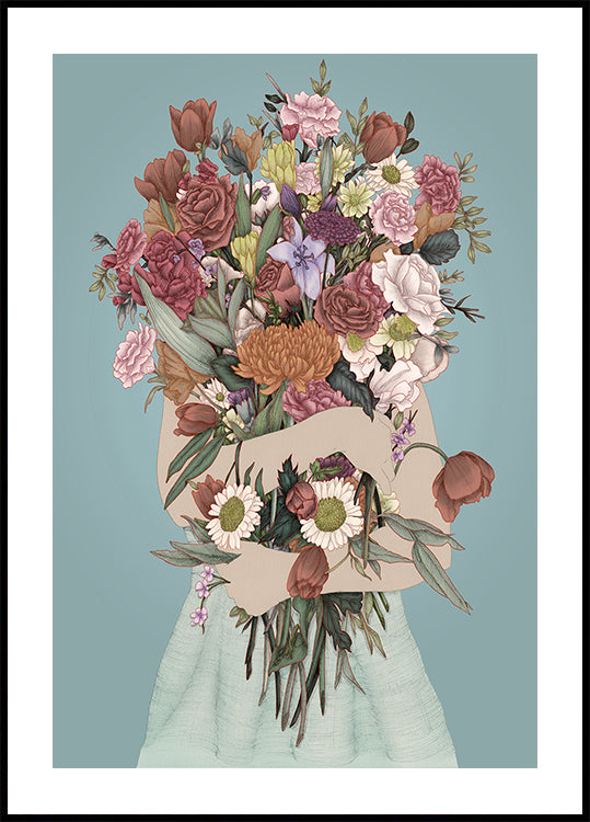 Poster Grande Reunindo um jardim azul-petróleo