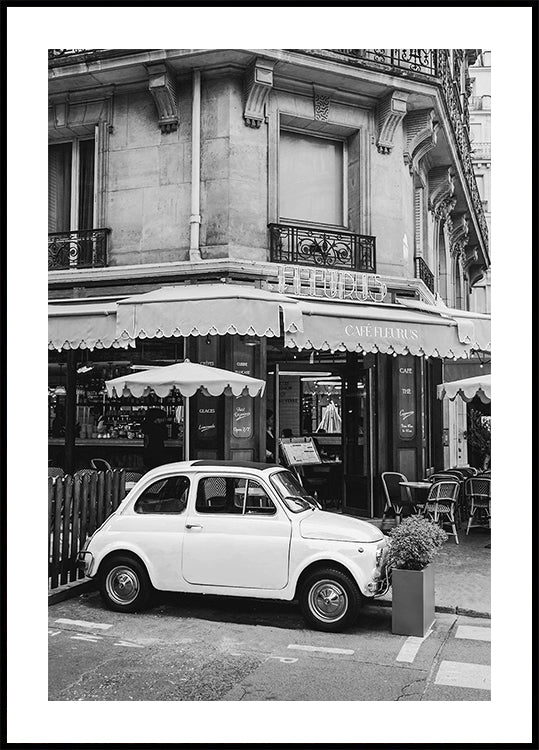 Póster Café parisiense e Fiat 500