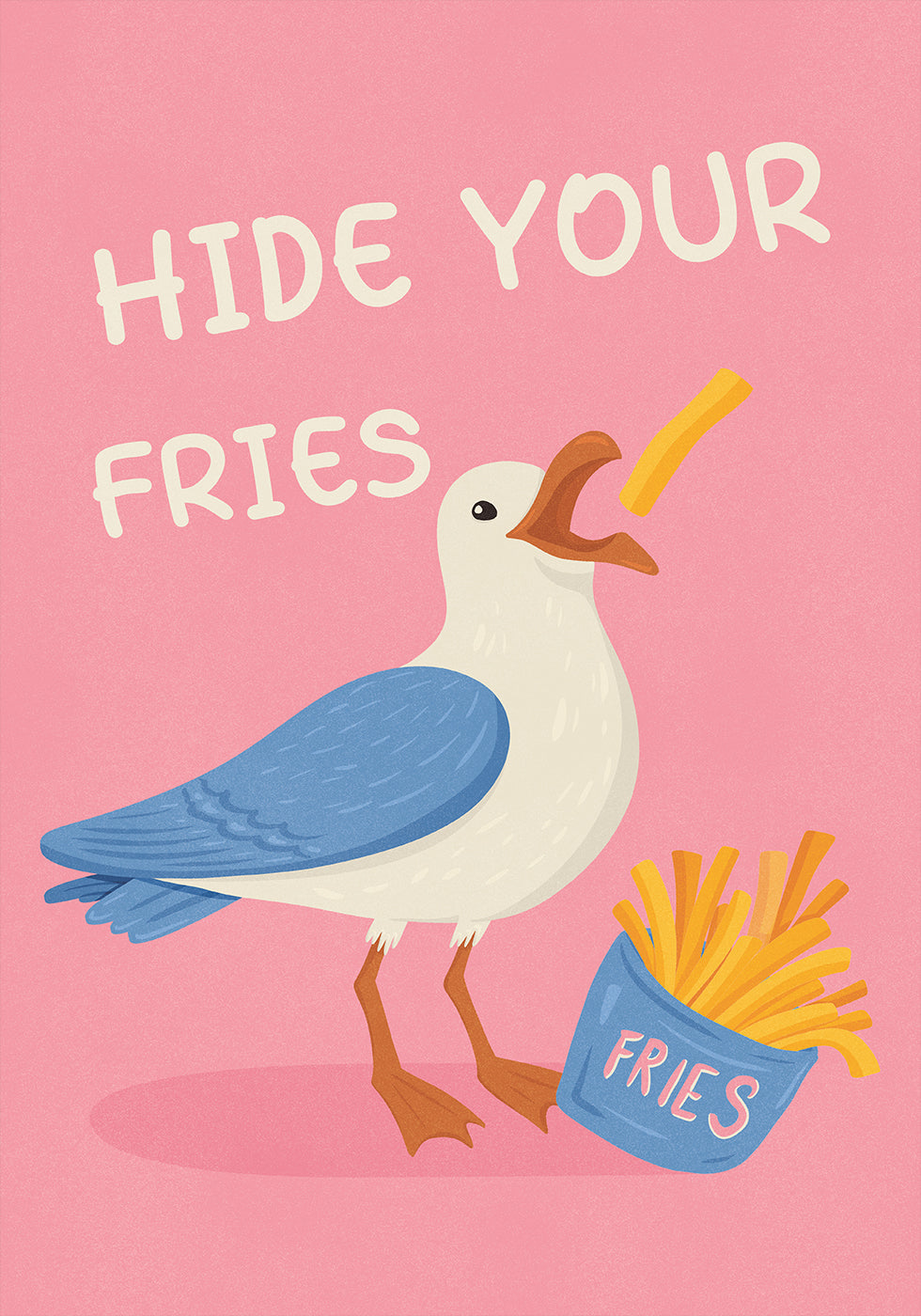 Poster Gaivota com ilustração humorística de batatas fritas