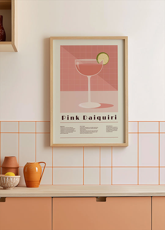 Póster Cocktail Rosa Daiquiri, Receita Retro