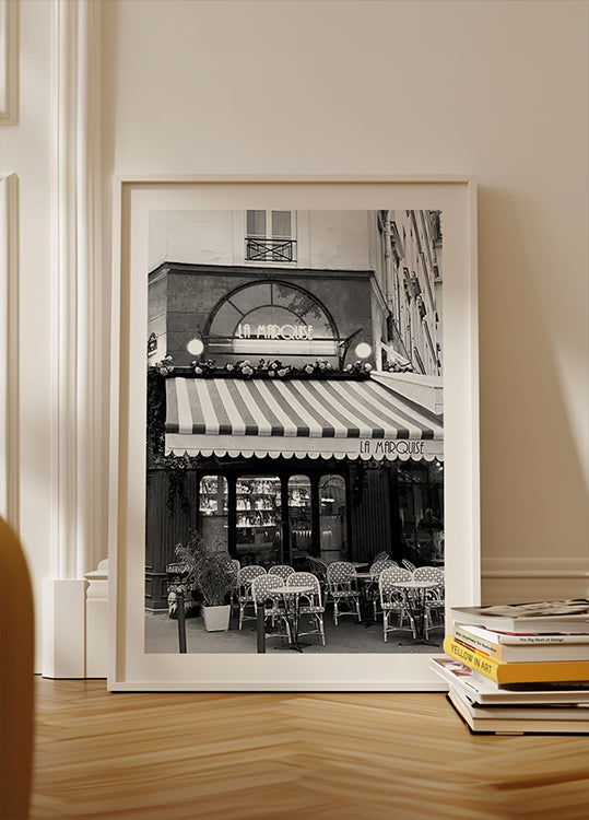 Póster Paris café La Marquise Preto e Branco