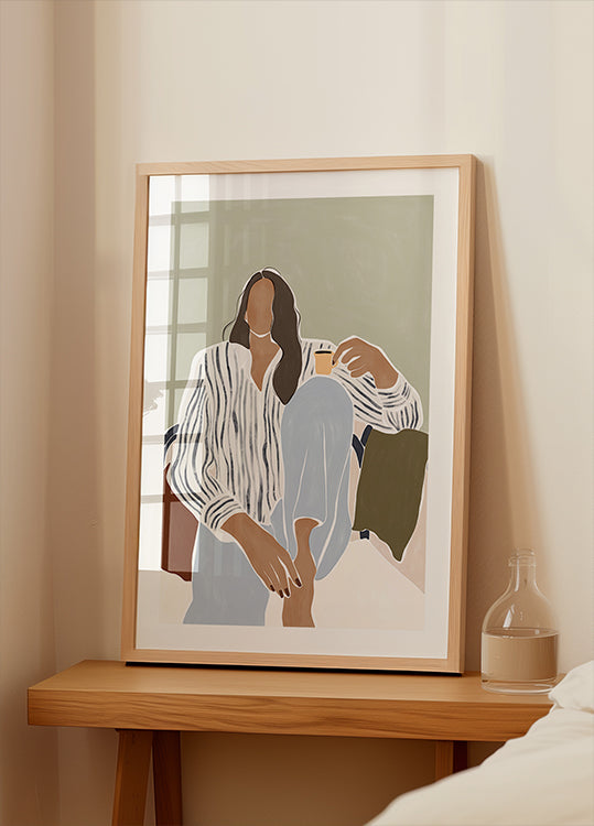 Póster Mulher desfrutando de uma xícara de café expresso