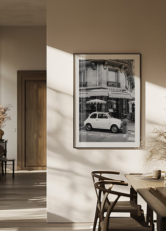 Póster Café parisiense e Fiat 500
