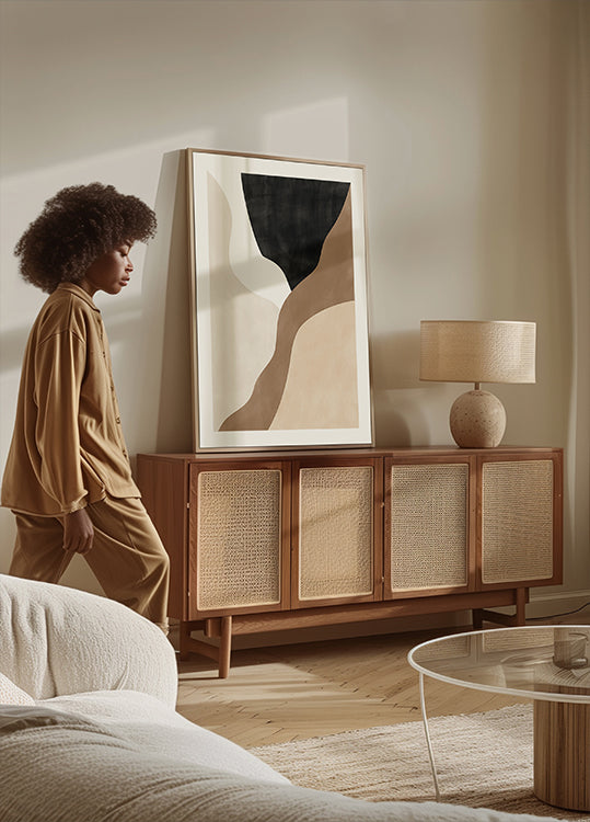 Póster Abstrato Arte Bege e Marrom