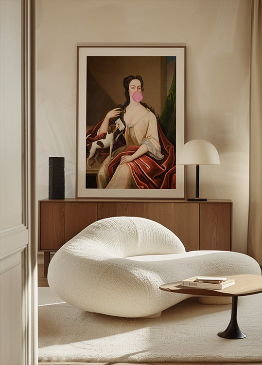 Poster Retrato e cão da pastilha elástica renascentista/arte alterada