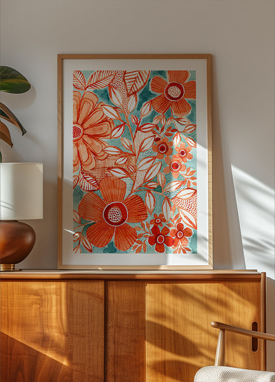 Poster Margaridas Vermelhas Com Aqua