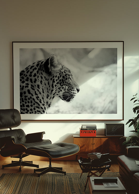 Pôster Leopardo no perfil, preto e branco