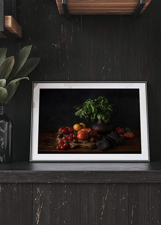 Póster Natureza morta com tomate e manjericão