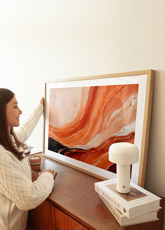 Póster Efeito Marmoreado Laranja E Bege