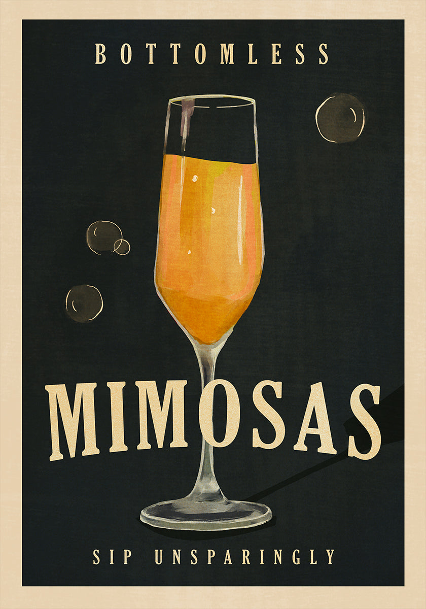 Poster Arte do bar de cocktails Art Deco Bottomless Mimosas