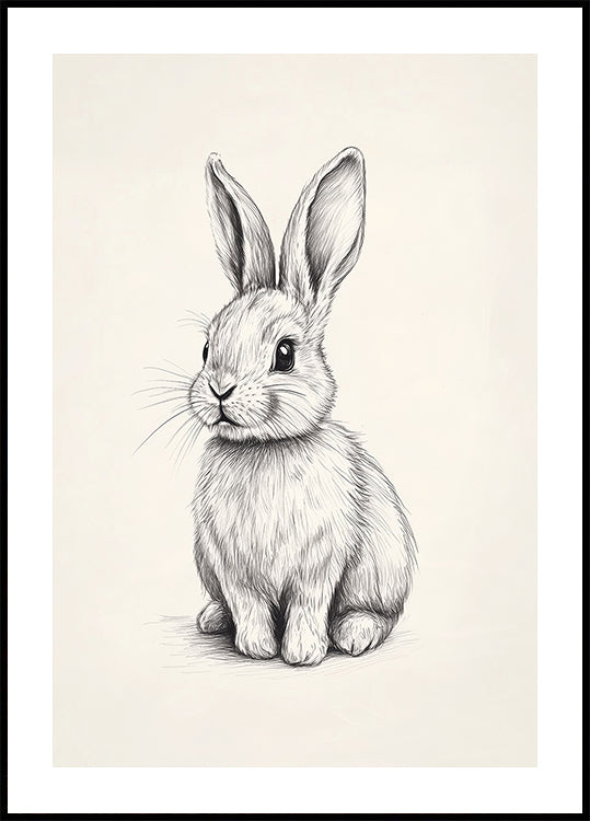Baby Bunny Sketch, Black And White Rabbit Drawing Plakat - Posterbox.dk