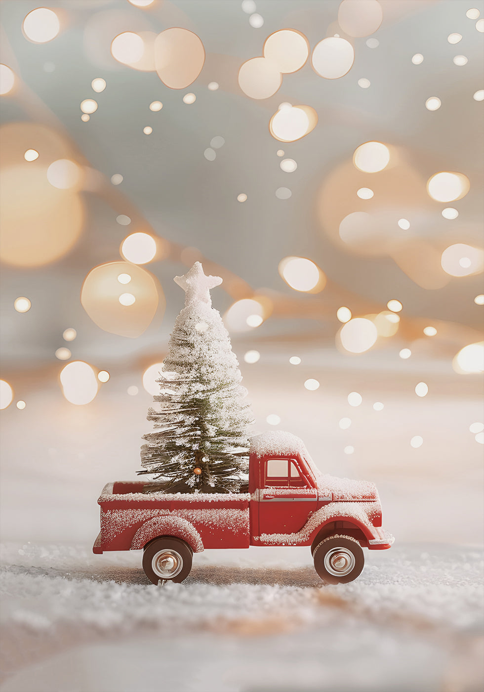 a red truck with a christmas tree in the back