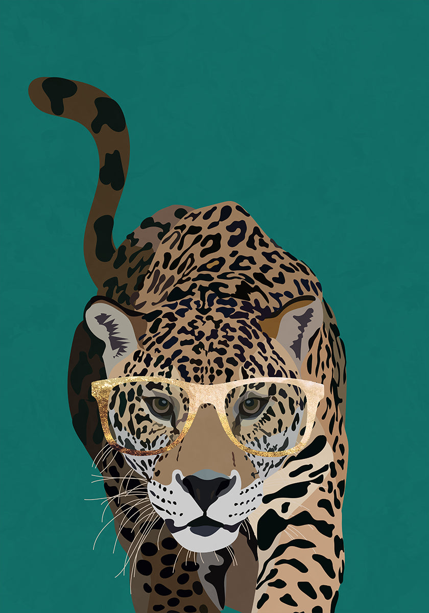 Póster Leopardo verde curioso