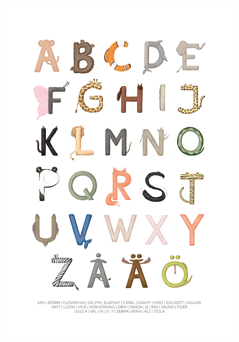 Pôster de letras de animais