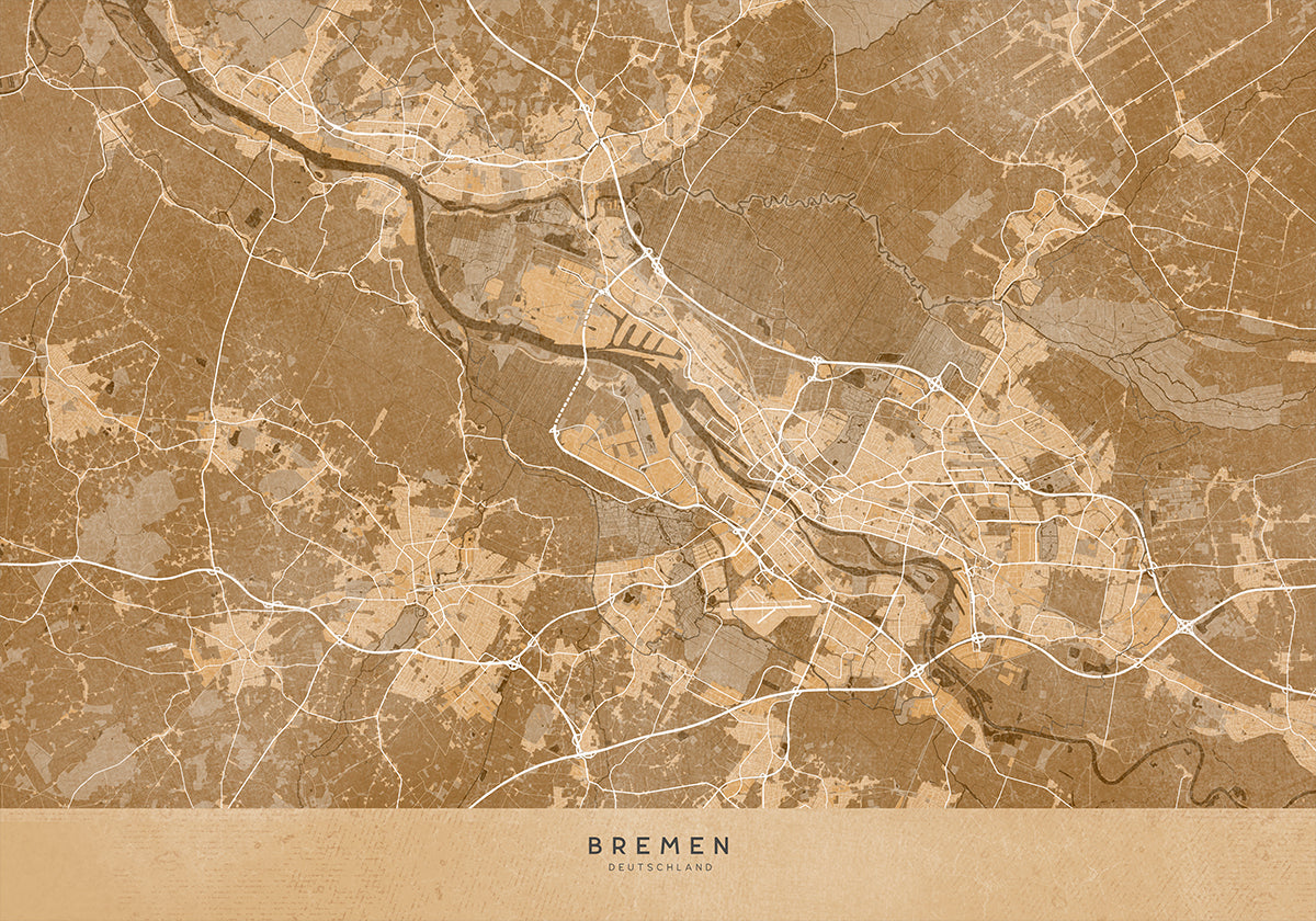 Mapa vintage sépia de Bremen Alemanha (NOVO)