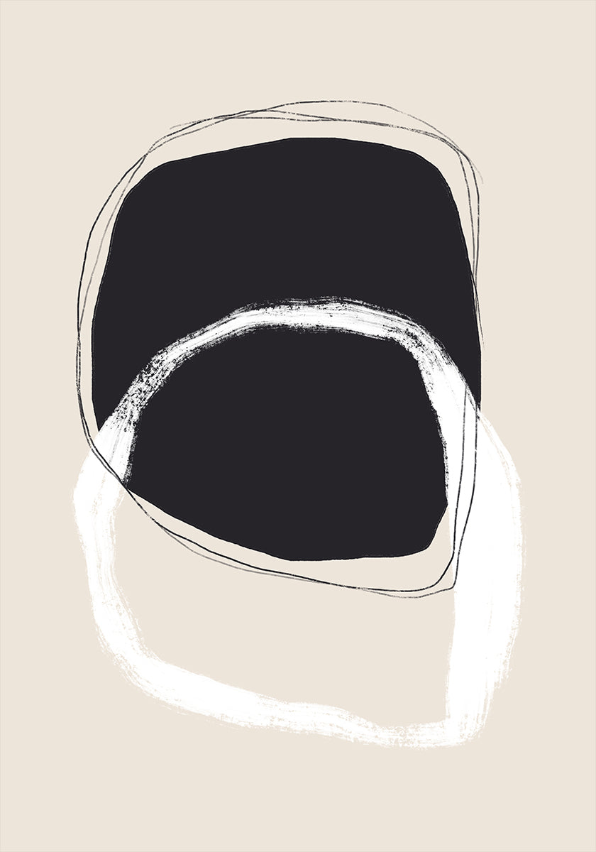 Formas em preto e branco com linhas fluidas