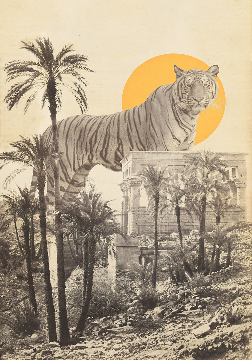 Tigre gigante em ruínas