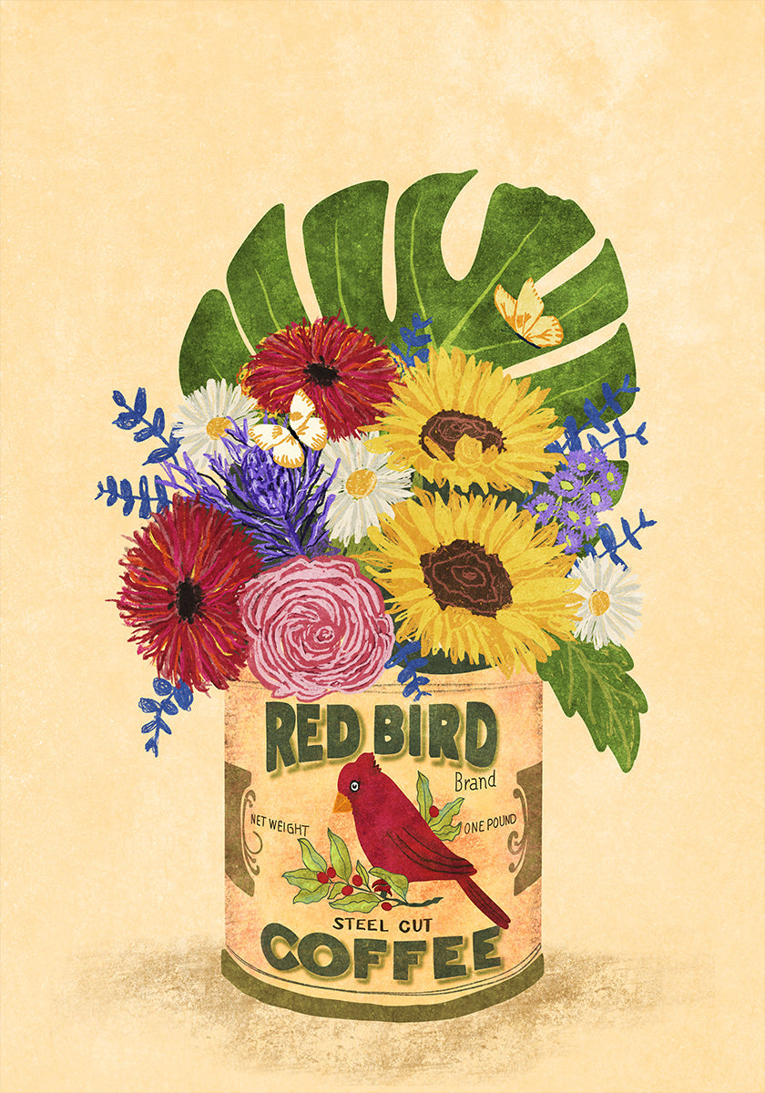 Póster Flores em uma lata de café vintage