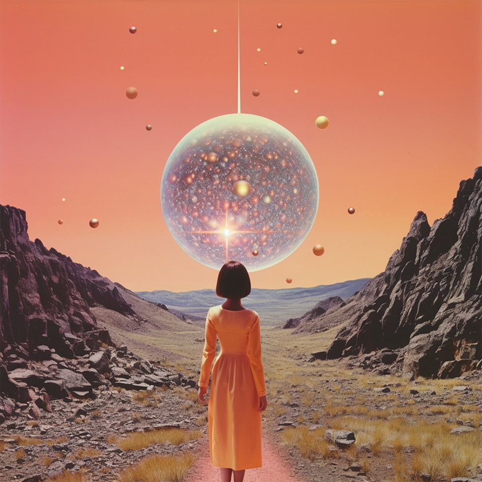 Um pôster de arte de colagem de discoteca espacial