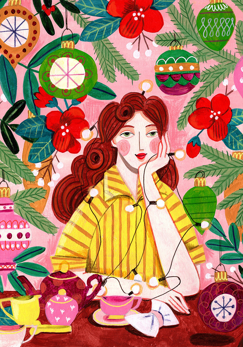 Pôster retrô de mulher de Natal