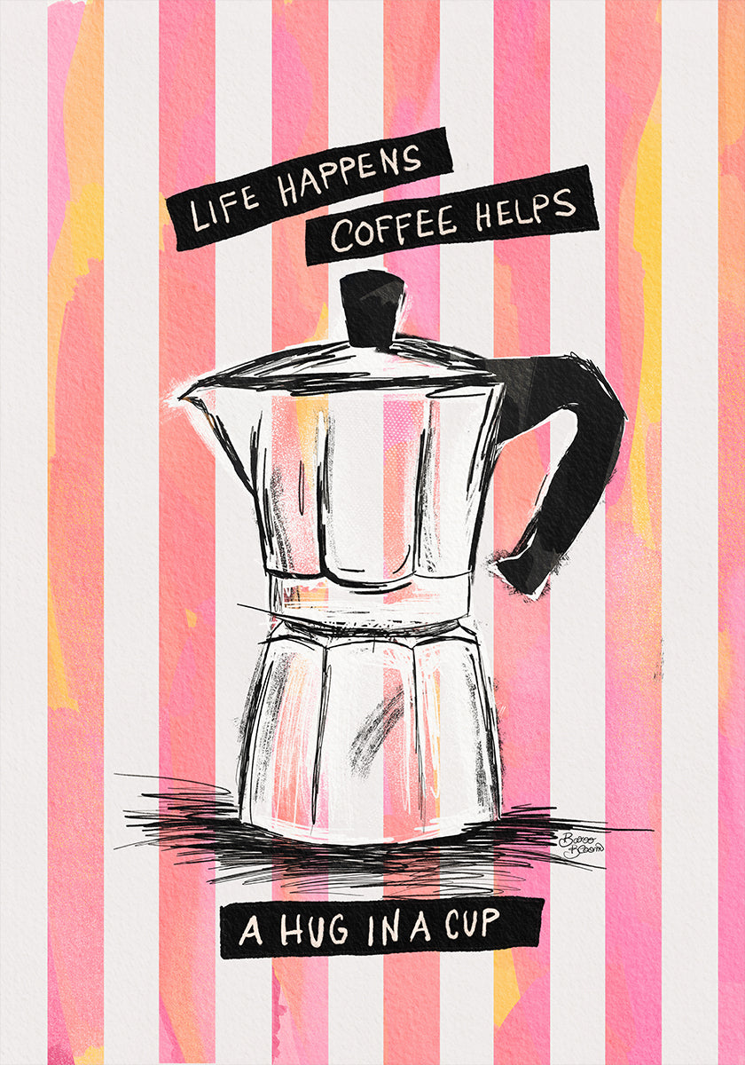 Póster Café Mocca em Listras - Abraço em uma Xícara