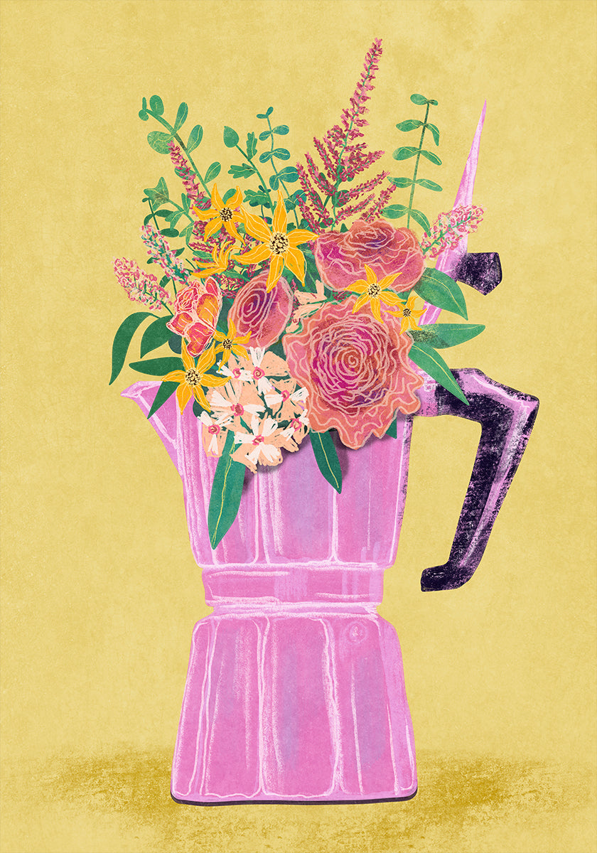Máquina de café expresso com flores