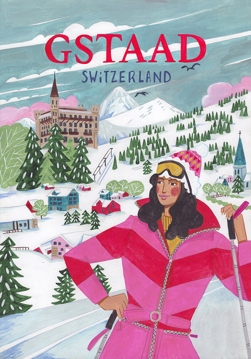 Póster Mulher de viagem em Gstaad, Suíça