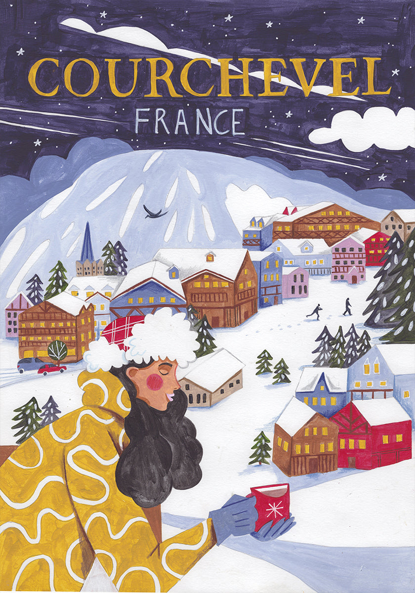 Póster Mulher de viagem na França, Courchevel