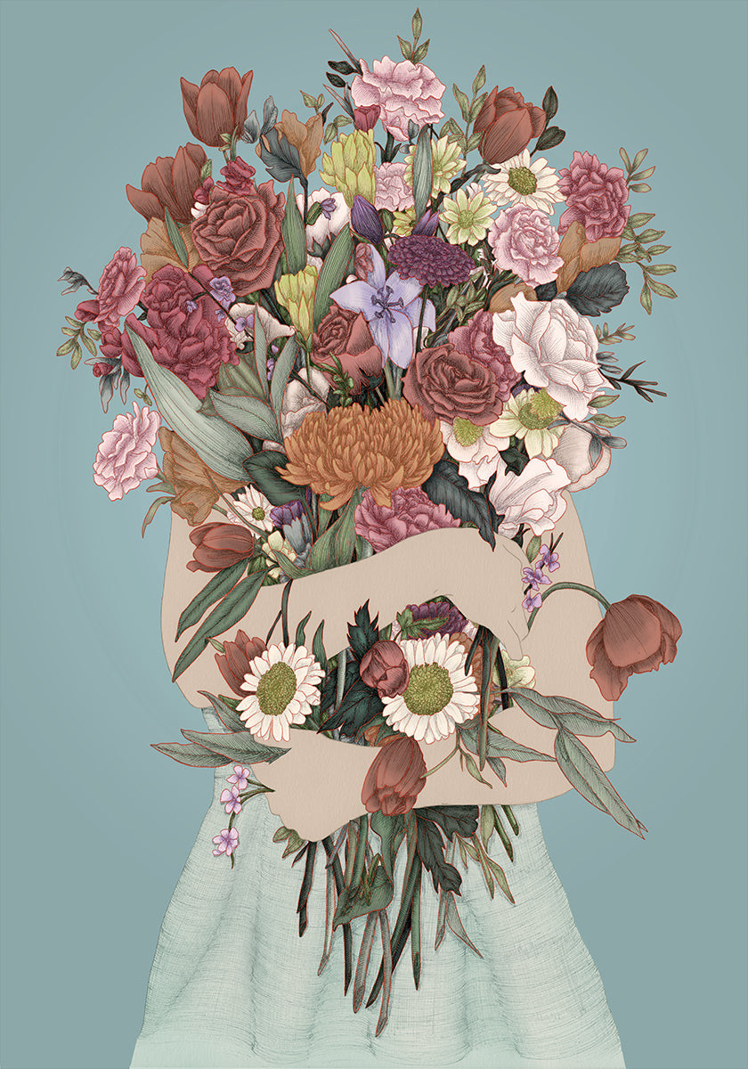 Poster Grande Reunindo um jardim azul-petróleo