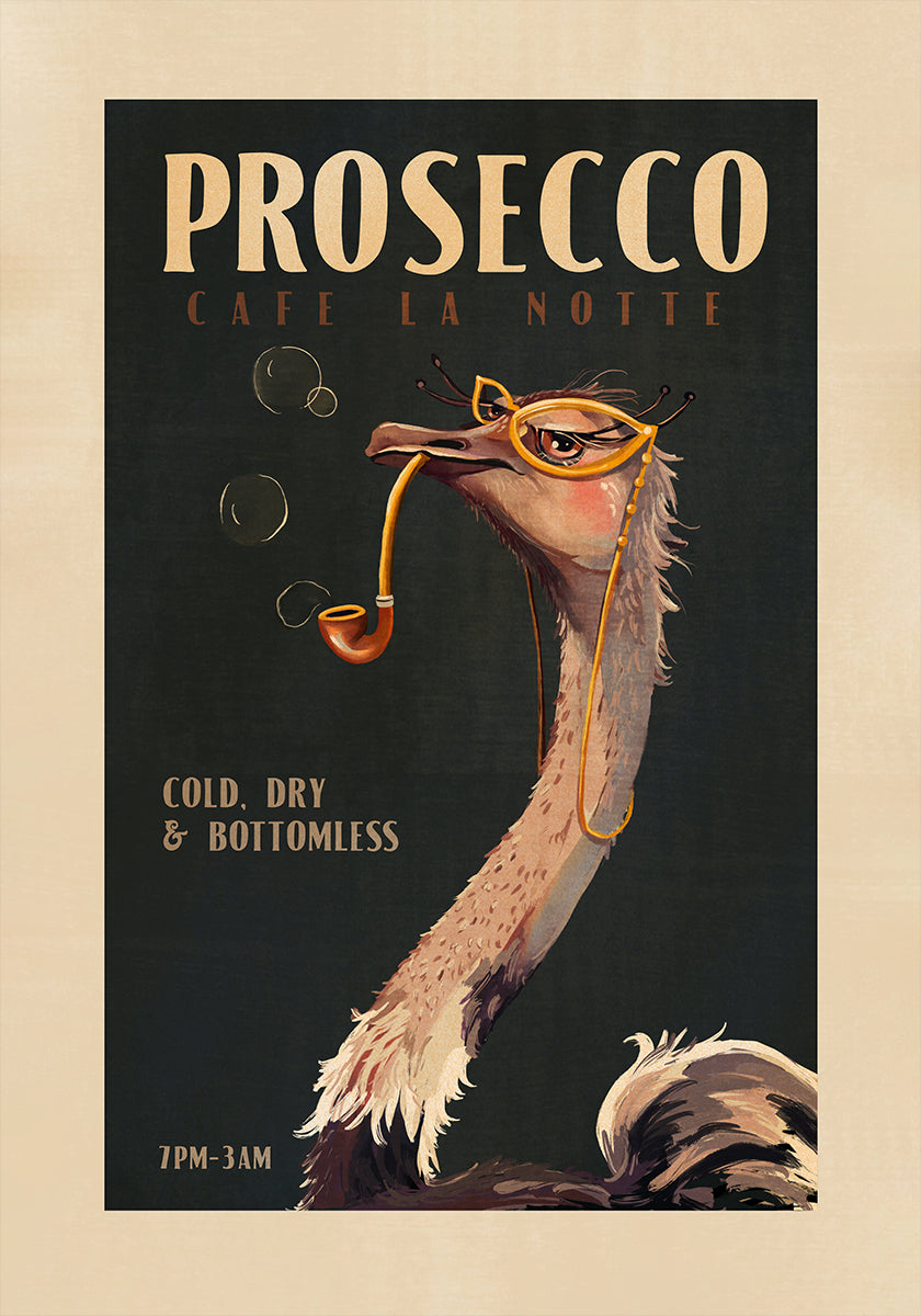 Pôster Art Déco Prosecco Wall Art de um avestruz