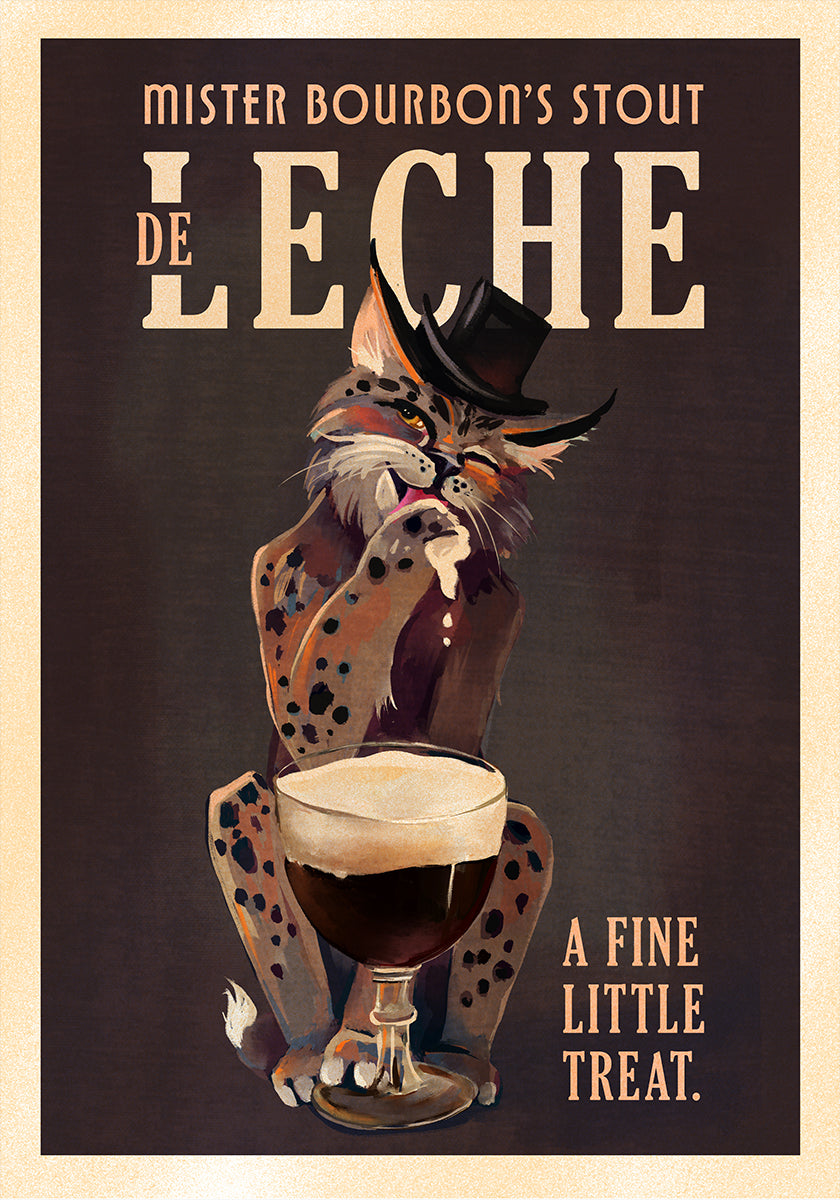 Poster Arte do gato do estilo Bourbon De Leche Guinness