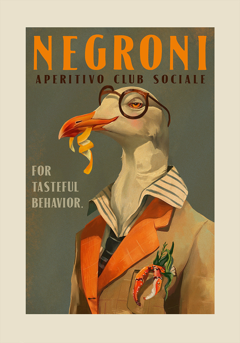 Pôster Vintage Art Deco Negroni de uma gaivota extravagante