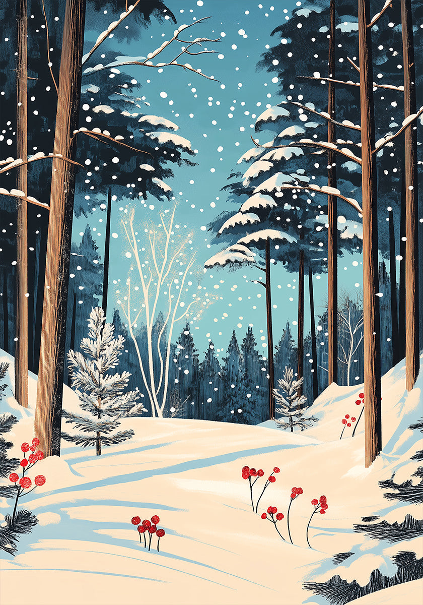 Póster Floresta nevada de Natal