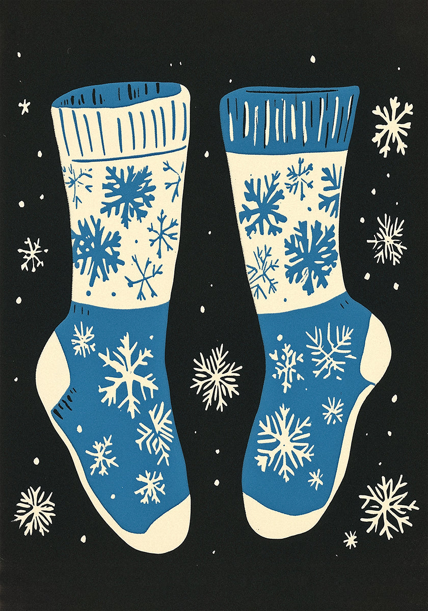 Pôster Vintage Socks Knitwear Azul em Preto