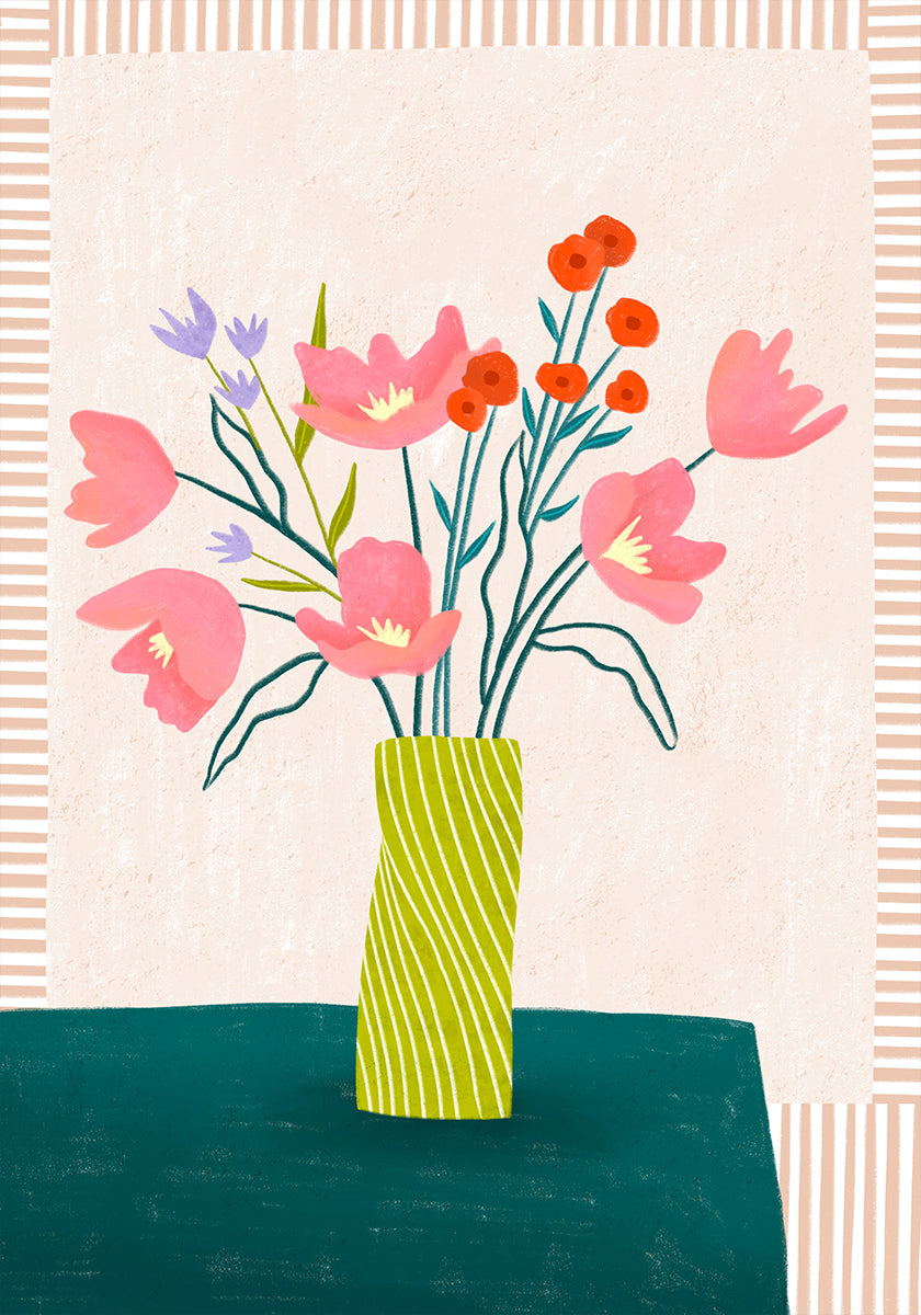 Flores coloridas em listras