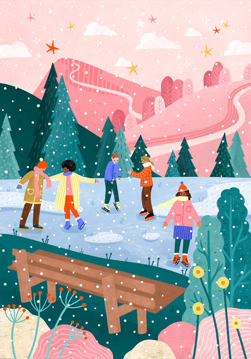 Pôster de patinação no gelo de pessoas