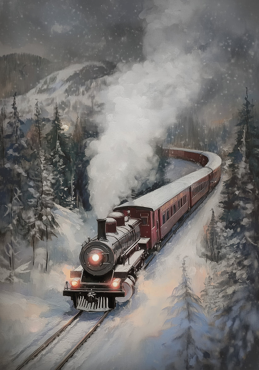 Pôster Trem a vapor da queda de neve