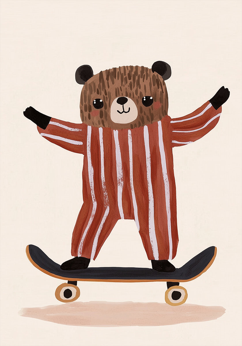 Alegria do urso skatista