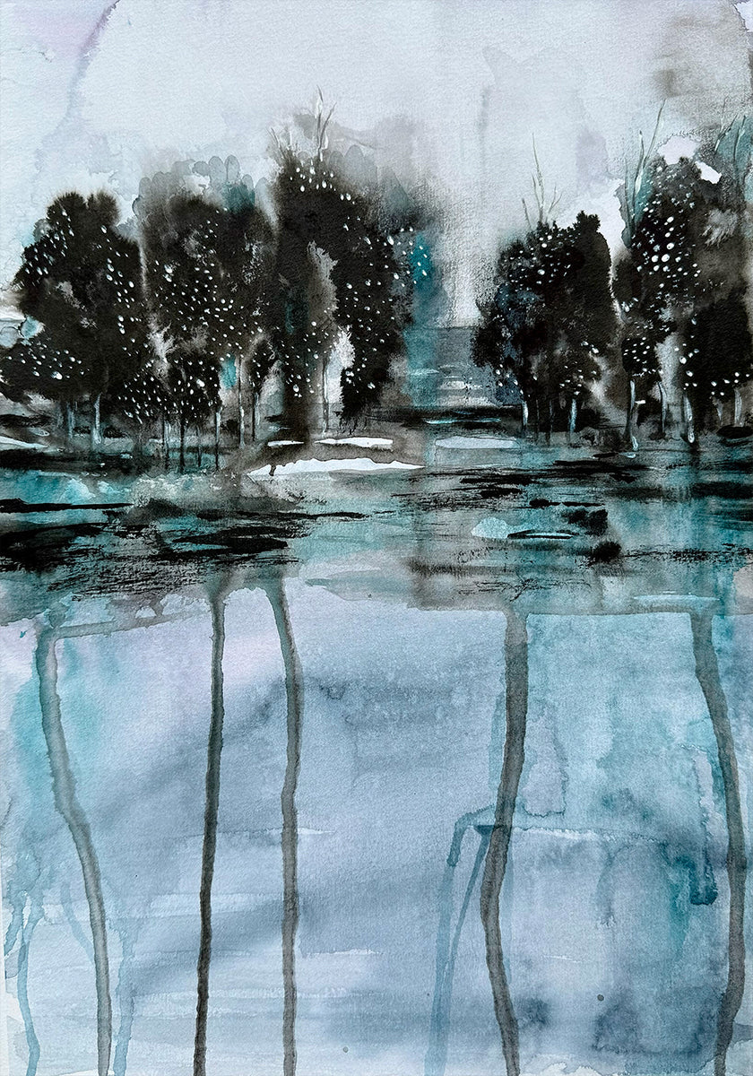 Póster Árvores refletidas na água